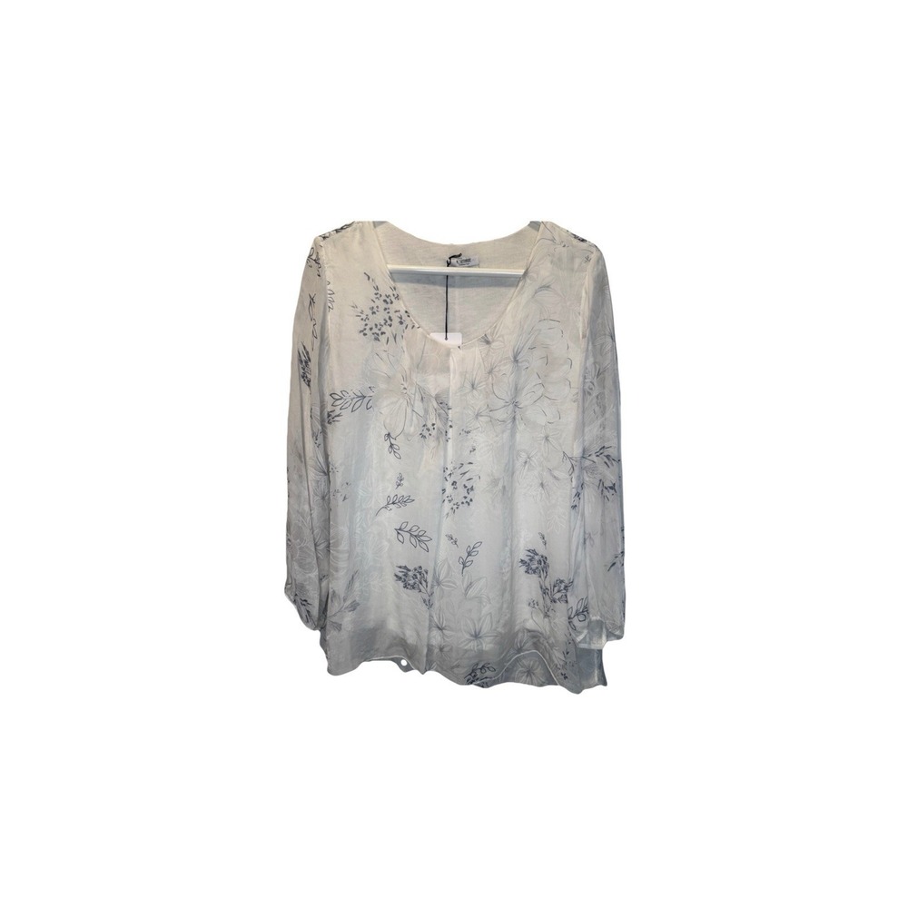 Rosemarine Made in Italy Floral Silk Sheer Lined‎ Pullover Womens Top L NEW